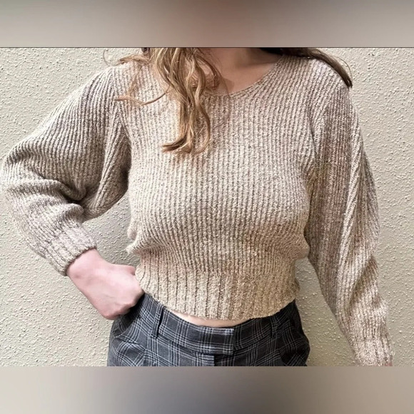 Vintage Fabe Silk Ramie Angora Rabbit Hair Blend Puff Balloon Sleeve Sweater L - Picture 1 of 6